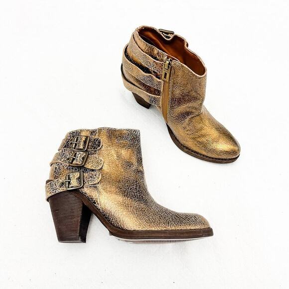 Schutz Cracked Gold Metallic Craquele Ouro Motorcycle Ankle Boots Size 6 NWT - Picture 8 of 8